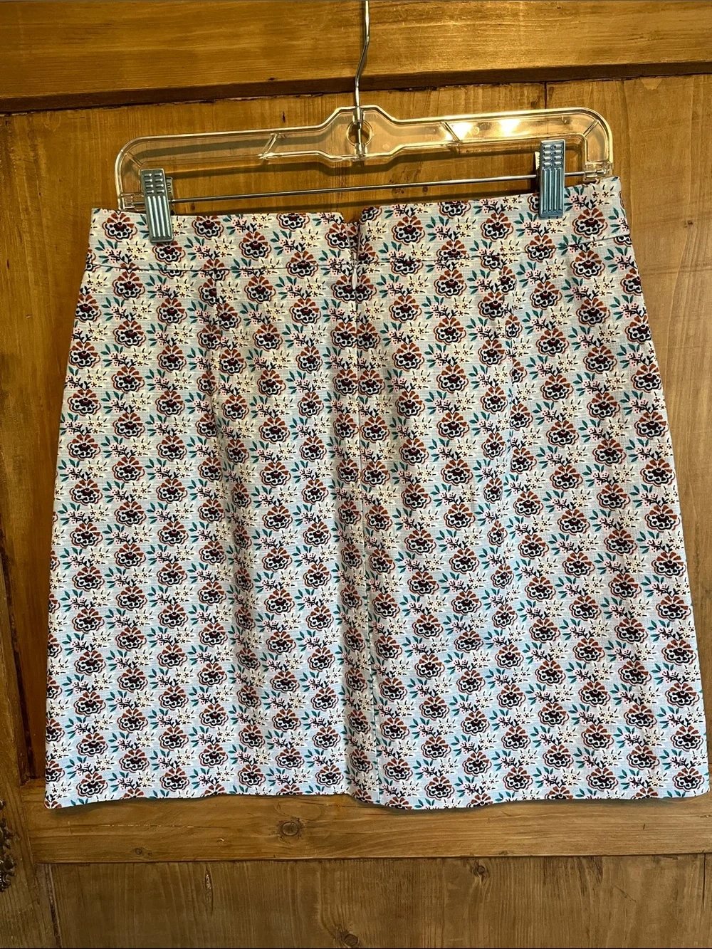 Anthropologie Skirt in Light Blue with Navy, Pink, White & Rust Floral Motif